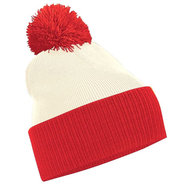 Beechfield Kids Snowstar Duo Two-Tone Winter Beanie Hat Off White/Bright Red One Size