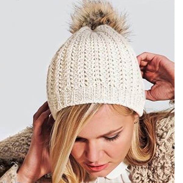 Beechfield Ladies/Womens Faux Fur Pom Pom Winter Beanie