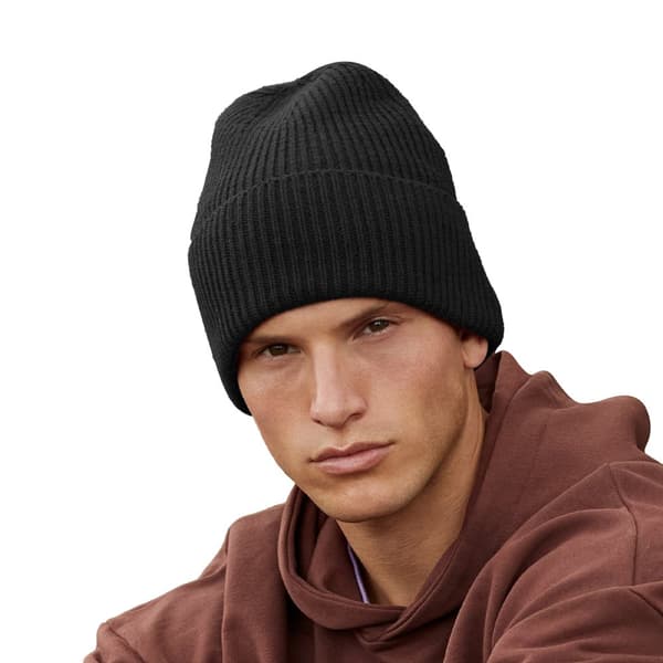 Beechfield Oversized Beanie med manchetter af genbrugsmaterialer