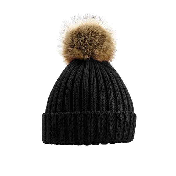 Beechfield Pom Pom Faux Fur Chunky Knit Beanie