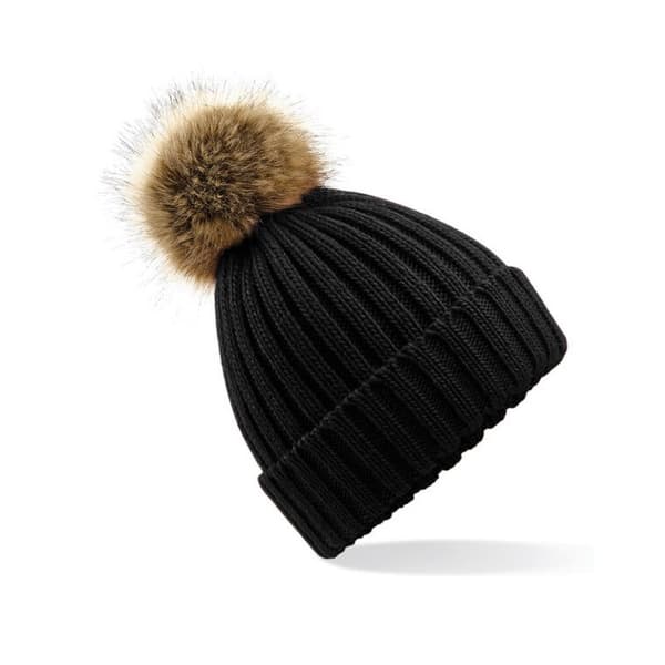 Beechfield Pom Pom Faux Fur Chunky Knit Beanie