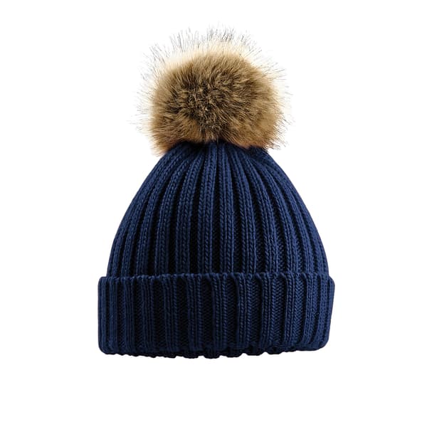 Beechfield Pom Pom Faux Fur Chunky Knit Beanie