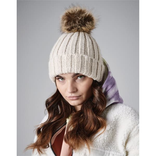 Beechfield Pom Pom Faux Fur Chunky Knit Beanie