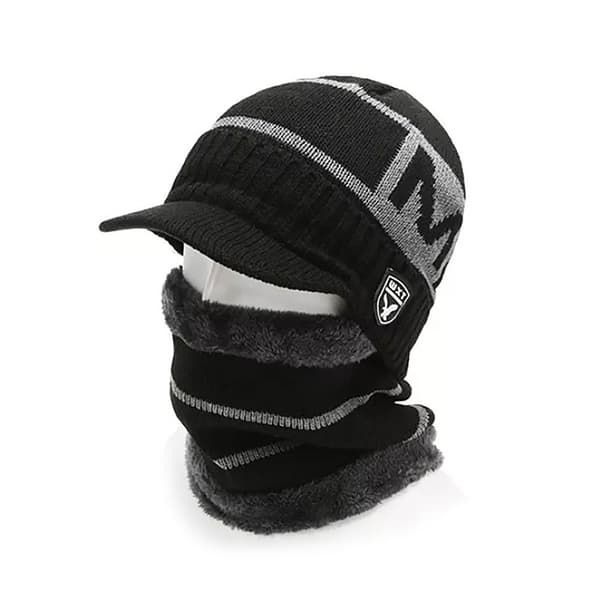 Varm mössa / beanie med skärm + halsduk - Välj färg