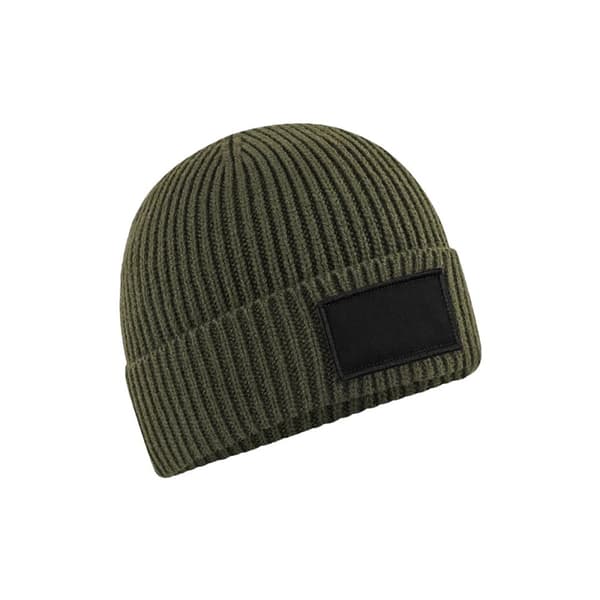 Beechfield Fashion Woven Patch Beanie Military Green/Black One Size