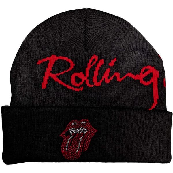 The Rolling Stones Unisex Adult Classic Tongue Embellished Beanie Black/Red One Size