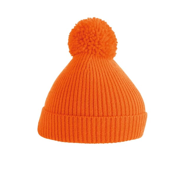 Beechfield Unisex Adult Pom Pom Ribbed Knitted Beanie Orange One Size
