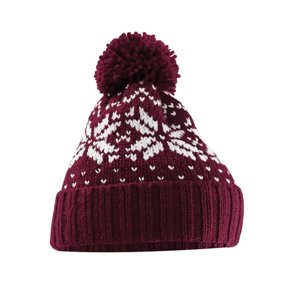 Beechfield Unisex Adult Snowstar Fair Isle Beanie Burgundy/White One Size