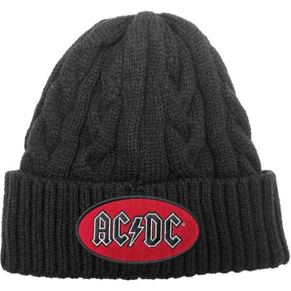 AC/DC Unisex Adult Oval Cable Knit Logo Beanie Black One Size