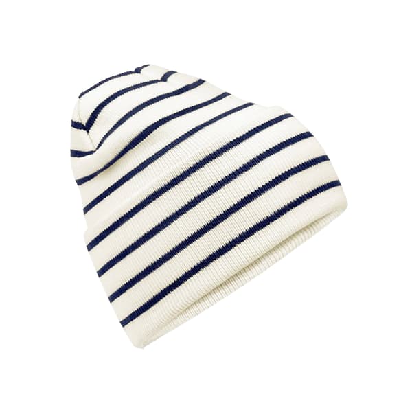Beechfield Unisex Adult Original Striped Deep Cuffed Beanie Soft White/French Navy One Size