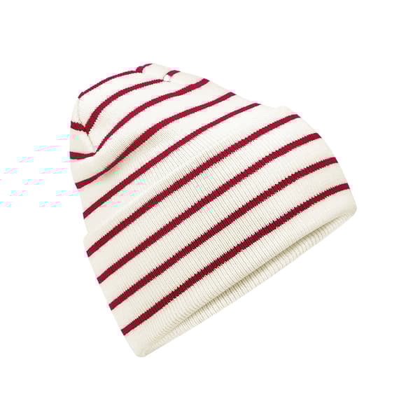 Beechfield Unisex Adult Original Striped Deep Cuffed Beanie Soft White/Classic Red One Size