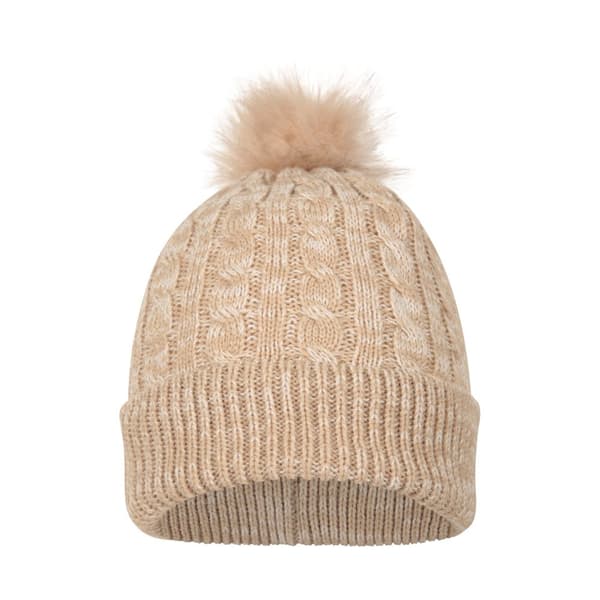 Mountain Warehouse Womens/Ladies Pom Pom Faux Fur Lined Beanie Beige One Size