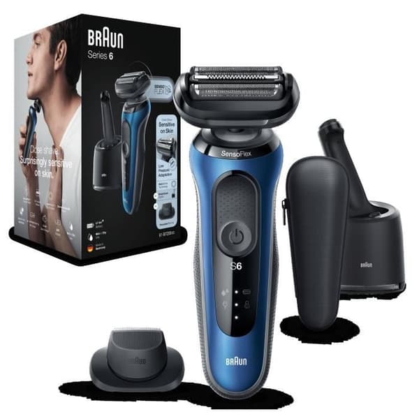 BRAUN Series 6 61-B7200cc elektrisk barbermaskine - SensoFlex drejeligt hoved og SensoFoil-blade - Blå