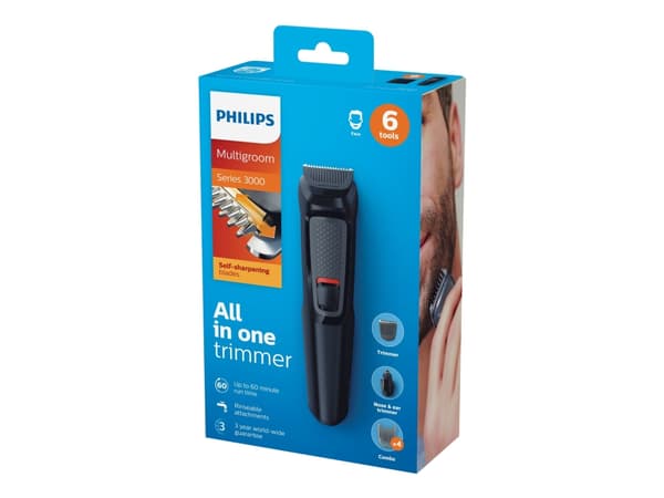 Philips MULTIGROOM Series 3000 6-i-1 ansiktstrimmer med selvslipende kniver i rustfritt stål