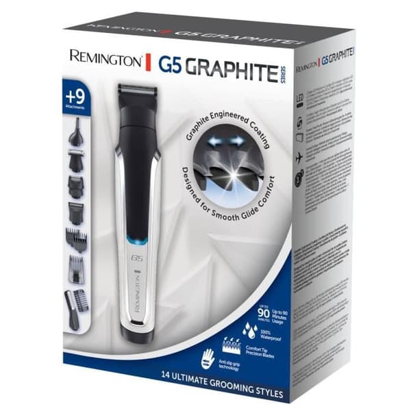REMINGTON PG5000 vattentät multifunktionell trimmer Graphite Series G5, hår, skägg, kropp, självslipande blad, kromfinish