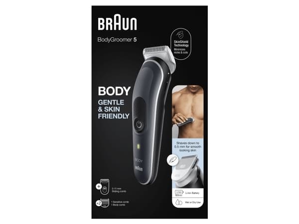 Braun BodyGroomer BG5340, Wet & Dry, AC / batteri, Sort, Sølv