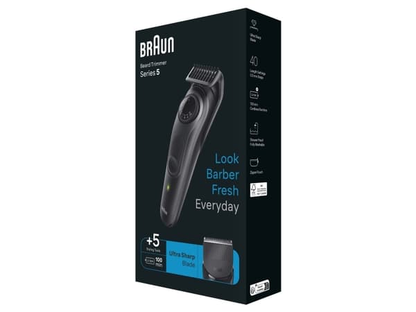 Braun BeardTrimmer 5 BT5420, Pestävä, Akku, Musta