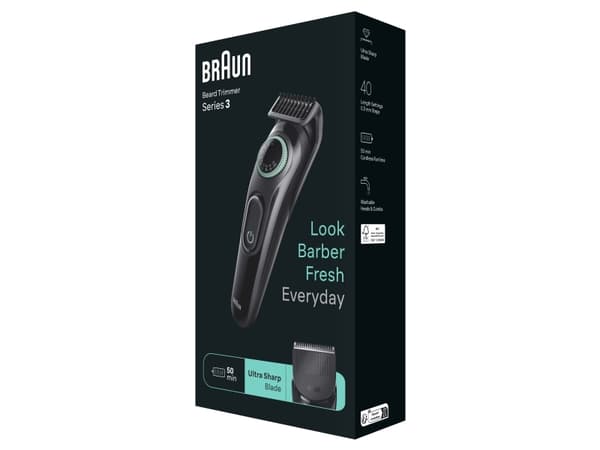 Braun BeardTrimmer 3 BT3421, Pestävä, Akku, Musta