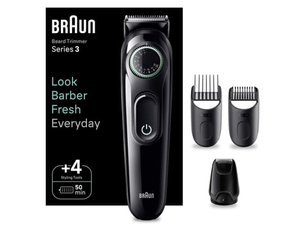 Braun BeardTrimmer 3 BT3421, Pestävä, Akku, Musta