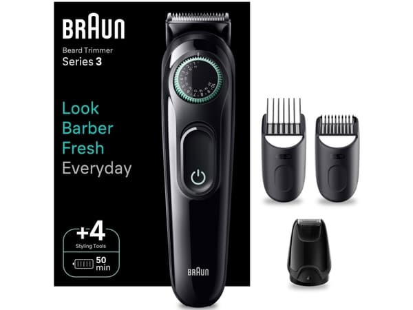 Braun BeardTrimmer 3 BT3421, Pestävä, Akku, Musta