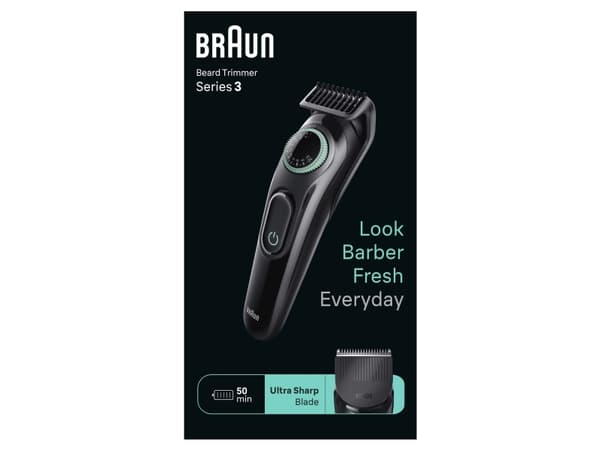 Braun BeardTrimmer 3 BT3421, Pestävä, Akku, Musta