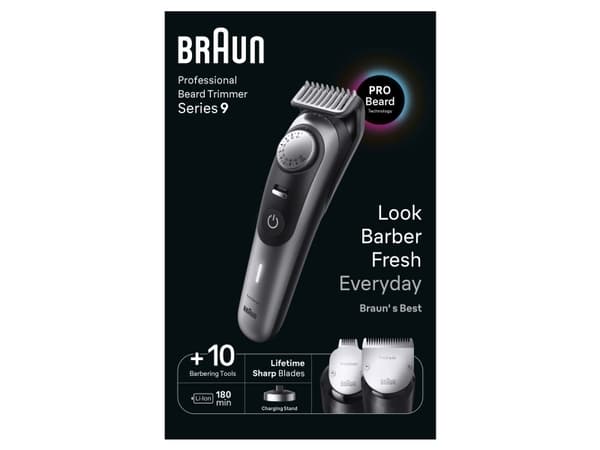 Braun BeardTrimmer BT9420, Tvättbar, Batteri, Svart, Grå