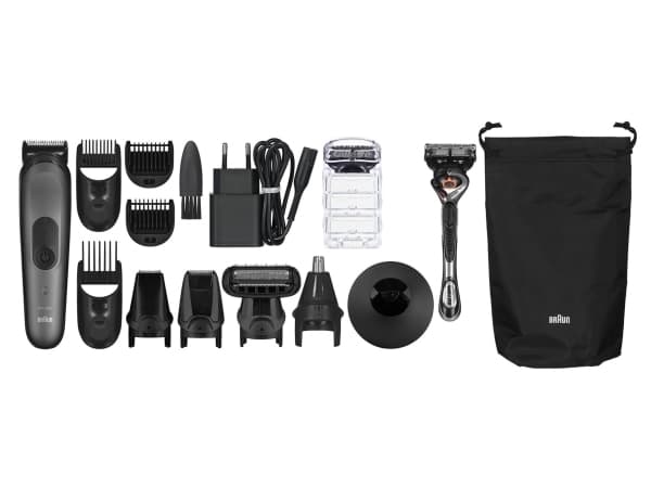 Skjeggtrimmer, Hårtrimmer, Kroppshårtrimmer, Nesehårtrimmer, Presisjonstrimmer, Braun MGK7321 barbermaskin, vaskbar, svart