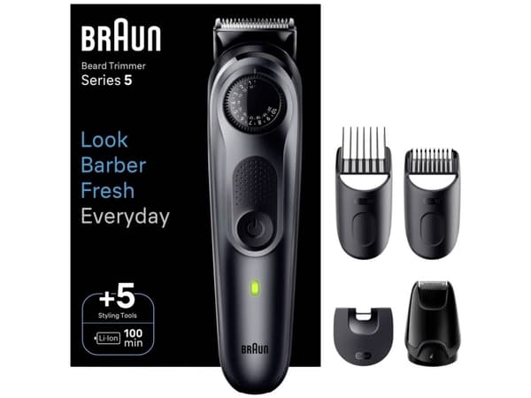 Braun BeardTrimmer 5 BT5420, Vaskbar, Batteri, Sort