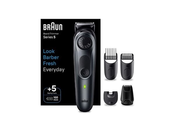 Braun BeardTrimmer 5 BT5420, Vaskbar, Batteri, Sort Sort