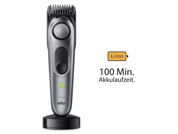 Braun BeardTrimmer 7 BT7420, Vaskbar, Batteri, Sølv