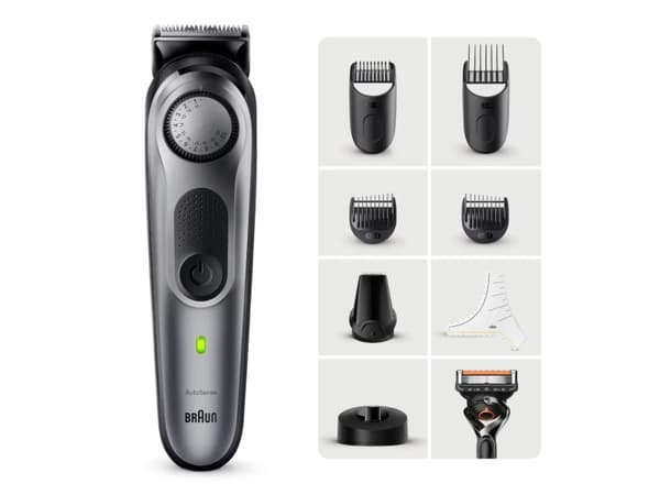 Braun BeardTrimmer 7 BT7420, Vaskbar, Batteri, Sølv Sølv