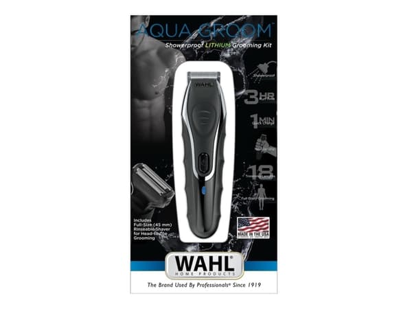 Wahl Aqua Groom, Våt och torr, Displaytyp, Självskärpande blad, Batteri, Svart, Silver