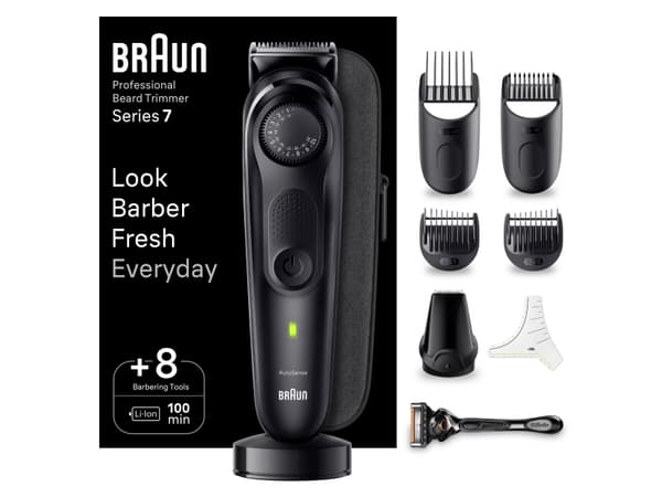Braun BeardTrimmer 7 80708231, Pestävä, Öljyvapaa huolto, Akku, Musta