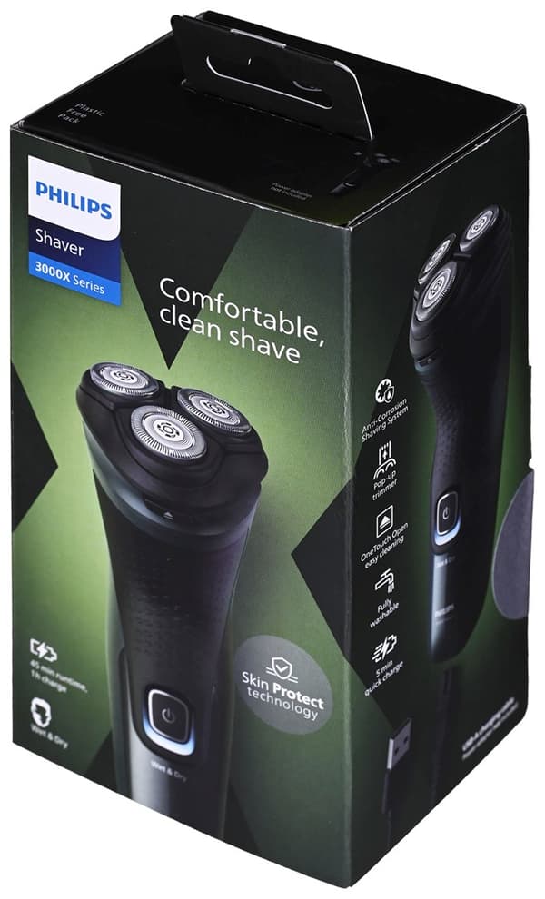 Philips X3052/00 miesten parranajokone Pyörivä parranajokone Trimmeri Musta, vihreä