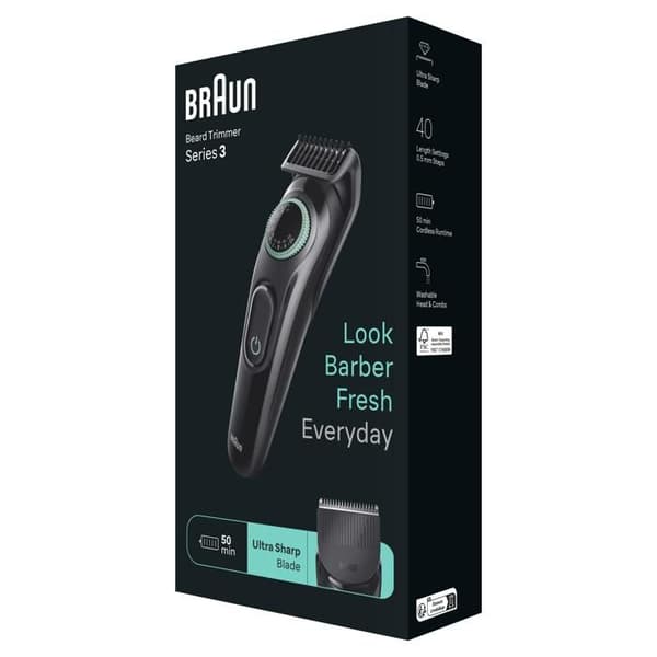 Batteridriven skäggtrimmer Braun BT3411 - Uppladdningsbar - 40 längdinställningar - Ultra-skarpt blad
