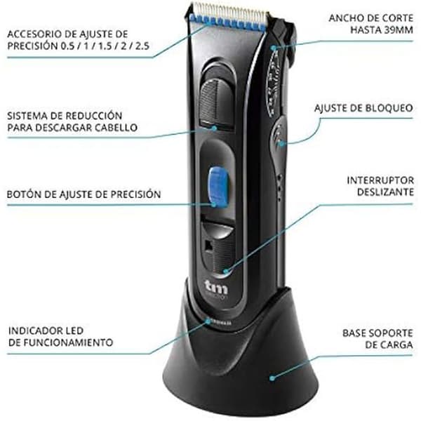 TM Electron TMHC106B Professionell sladdlös elektrisk hårtrimmer med uppladdningsbart batteri, LED-upplyst laddningsindikator,