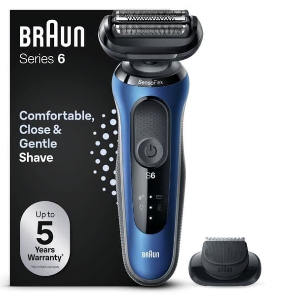 Elektrisk rakapparat - BRAUN - Series 6 61-B1200s - 50 min driftstid - Vattentät - Svart/Blå