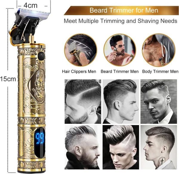 Skäggtrimmer - Brostyle - Professionell - Uppladdningsbar - LED-display - T-blad