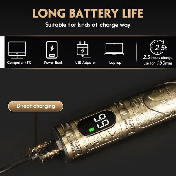 Hårklippare - Professionell - Uppladdningsbar 1200mAh - LED-skärm - Vattentålig - Guld