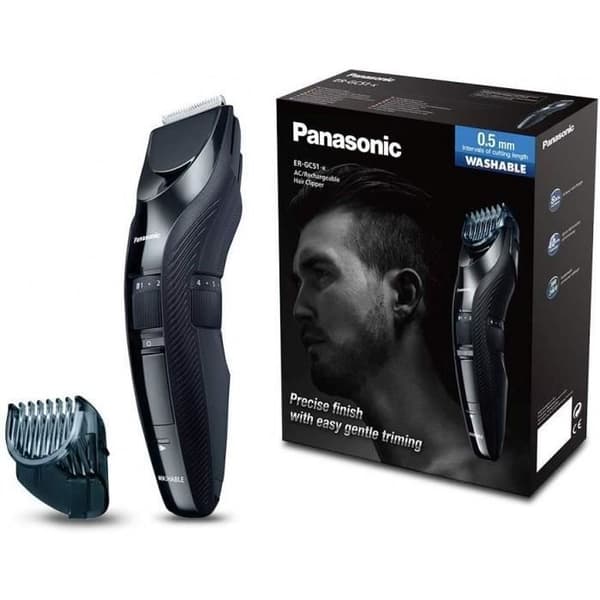 Panasonic ER-GC53-K503 Hårklippare för män, bärbar sladdlös vattentät, 19 längdinställningar, 1 tillbehör, med sladd/sladdlös, svart