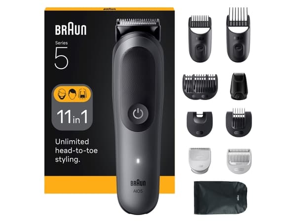 Braun AIO5560, musta, harmaa, 0,5 mm, 2,1 cm, akku, 120 min., sisäänrakennettu akku