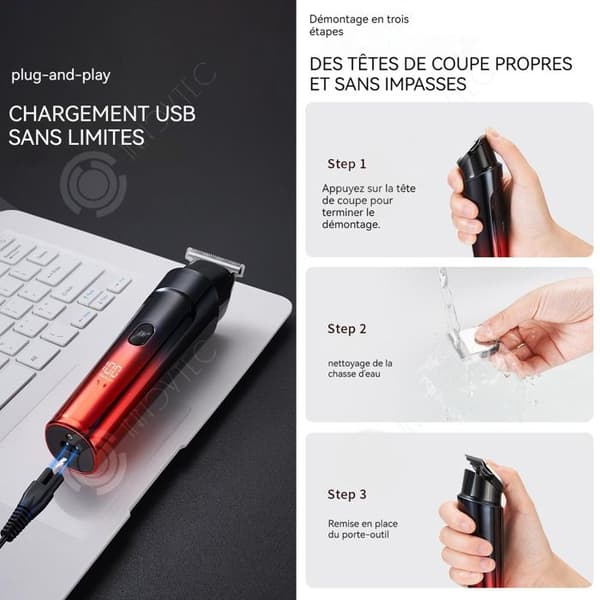 INN Hårklippare med 4 Limit Combs Digital Display Cleaner USB Laddning Digital Display Tyst elektrisk