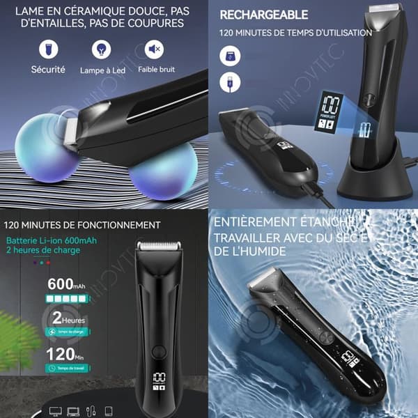 INN Kroppstrimmer 600mah IPX5 vattentät LED-skärm 4 gränskammar och uppladdningsbar bas och rengöringsborsttrimmer med belysning
