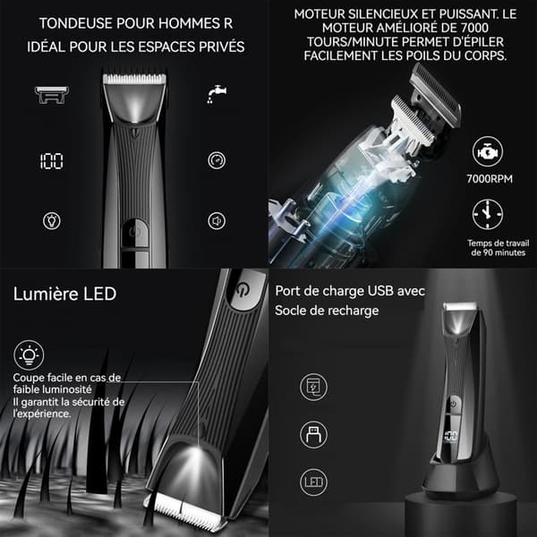 INN Kroppstrimmer 600 mah IPX7 vattentät uppladdningsbar baskroppstrimmer med LED-ljus och display Våthårstrimmer/