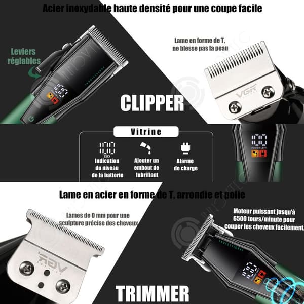 INN Hårklippare 2000mAh LED-skärm Professionell uppladdningsbar hårklippare och skäggtrimmersats Hårtrimmer för män