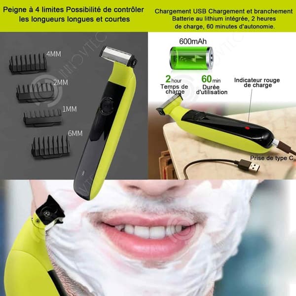 INN Kroppstrimmer 15x3,7cm 5v 600mah usb uppladdningsbar helkroppstvätt kroppstrimmer vått/torrt hårtrimmer