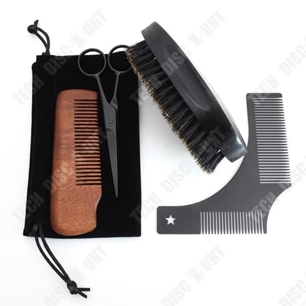 TD® Skäggborste Grooming Kit Galtborst Herr Rakborste Kam Mustasch Fickschablon Sax med påse Present för män