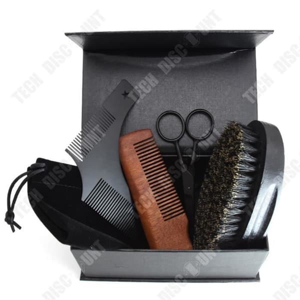 TD® Skäggborste Grooming Kit Galtborst Herr Rakborste Kam Mustasch Fickschablon Sax med påse Present för män