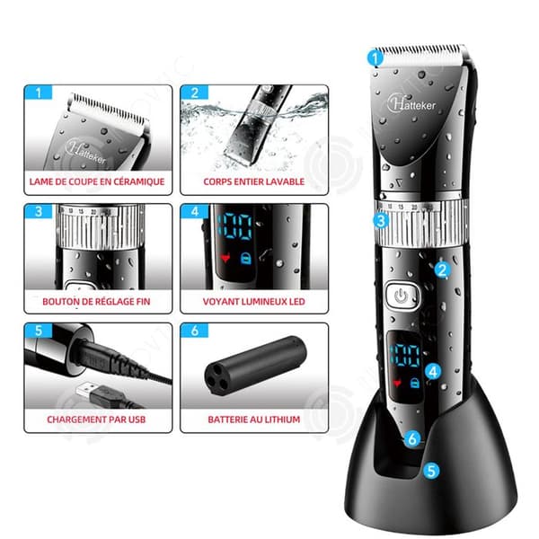 INN 3 in1 hårklippare 1200mah Skäggtrimmer Rakapparat Keramiskt huvud Digital Display Vattentät Sladdlös elektrisk Trimmer Grå