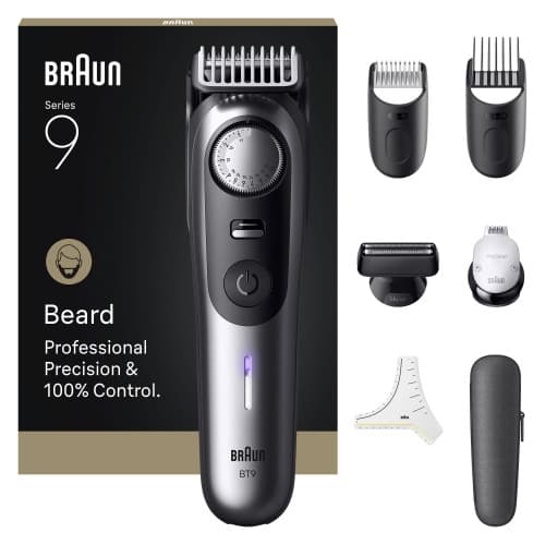 Braun - Beard Trimmer Series 9, +7 Barbering Tools, BT9520 - Satin Chrome Svart, Grå